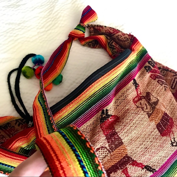 Vtg Handmade Peru Shoulder Bag Souvenir Rainbow - Picture 6 of 6